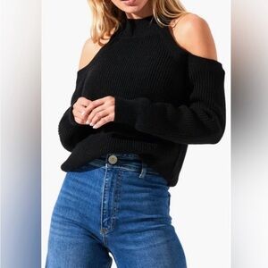 ASTR the Label Anthropologie Black Off-the-Shoulder Mock Neck Sweater|date night